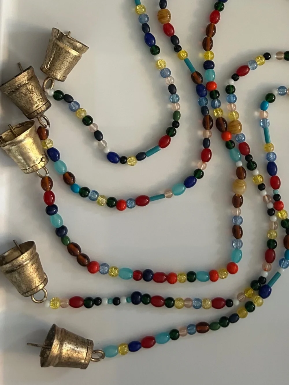 Boho Beaded Wind Chime Rustic Driftwood Glass Beads Brass Bells NWT